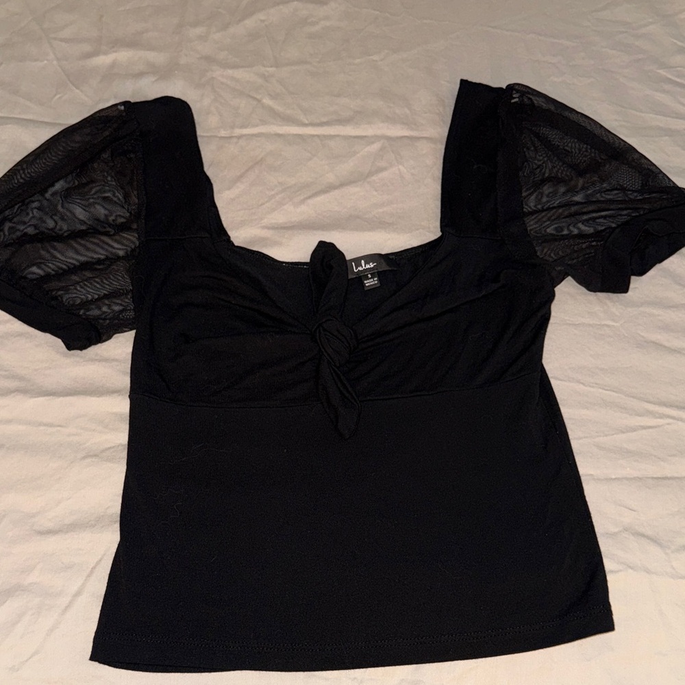 Lulu's Elegant Black Tie-Front Blouse small Like new